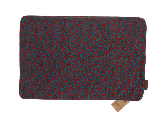 Silke pudebetræk 60x40 cm i blågrøn med vinrødt, farverigt bladmønster i mørk navy, boho sari pudebetræk i orientalsk vintage stil.