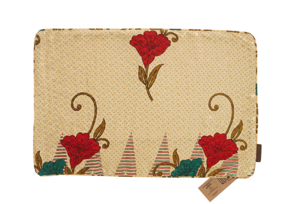 Silk pillowcase 60x40 cm in beige with colorful oriental suzani pattern of red flowers and green details