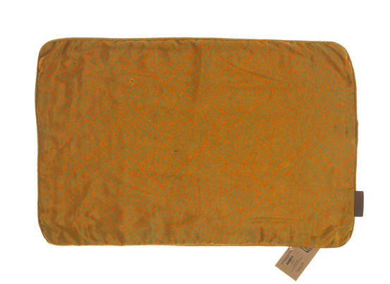 Silke pudebetræk 60x40 cm i varm orange med fint geometrisk prikket mønster og orientalsk boho look, indisk sari pudebetræk.