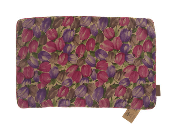 Unikt Silke pudebetræk 60x40 cm i farverigt tulipanmønster i pink lilla og brun, sari pude look med boho vintage stil