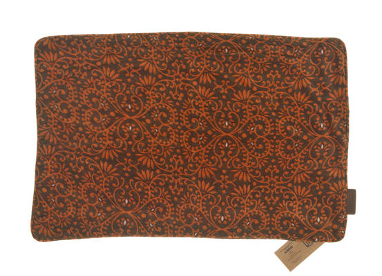 Unique Silk pillowcase 60x40 cm in burnt orange and dark brown with dense suzani ornaments in vintage Indian bohemian style for sari pillow