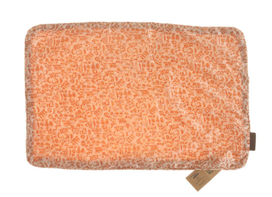 Unique Silk pillowcase 60x40 cm in coral orange with densely ornamented pattern and vintage oriental boho pillow