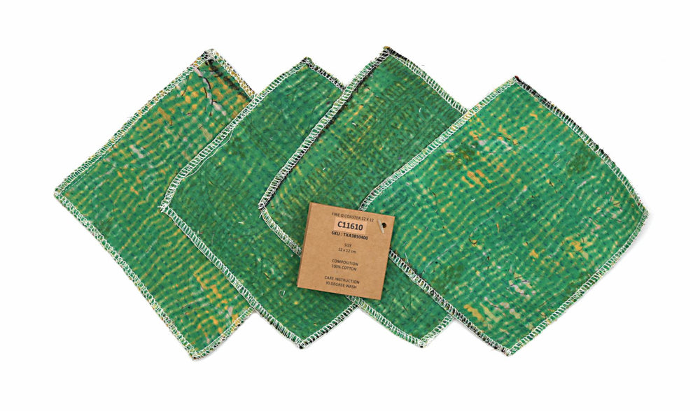 Bordskåner sæt af 4 stk. 12x14 cm grøn med hvid kantstof, 100% bomuld