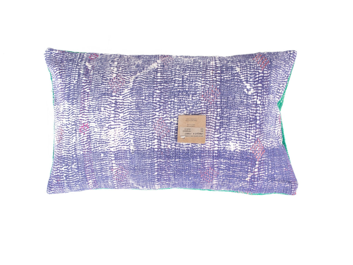 Sari pillowcase 30x50 in emerald green with white and pink details, ethnic oriental vintage pattern as unique boho pillow