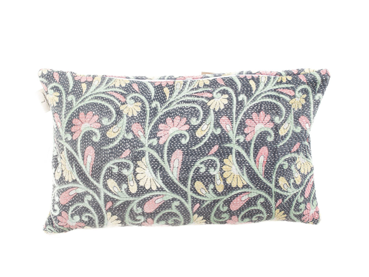 Sari cushion cover 30x50 in cream beige with brown burgundy floral ornaments and decorative pattern