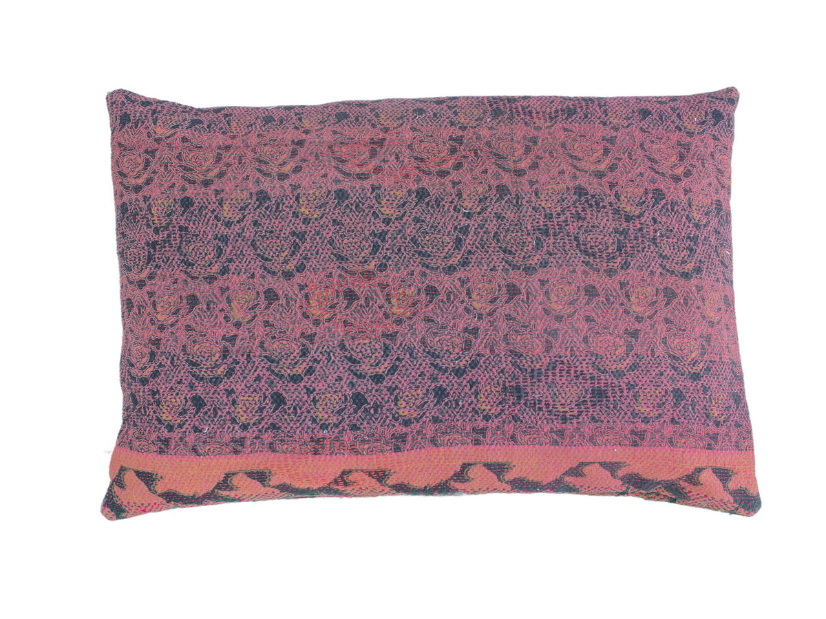 Sari pillowcase 60x40 in beige with red and blue star/mandala patterns and colorful ethnic details - unique Indian boho and vintage sari pillow, oriental upcycled look