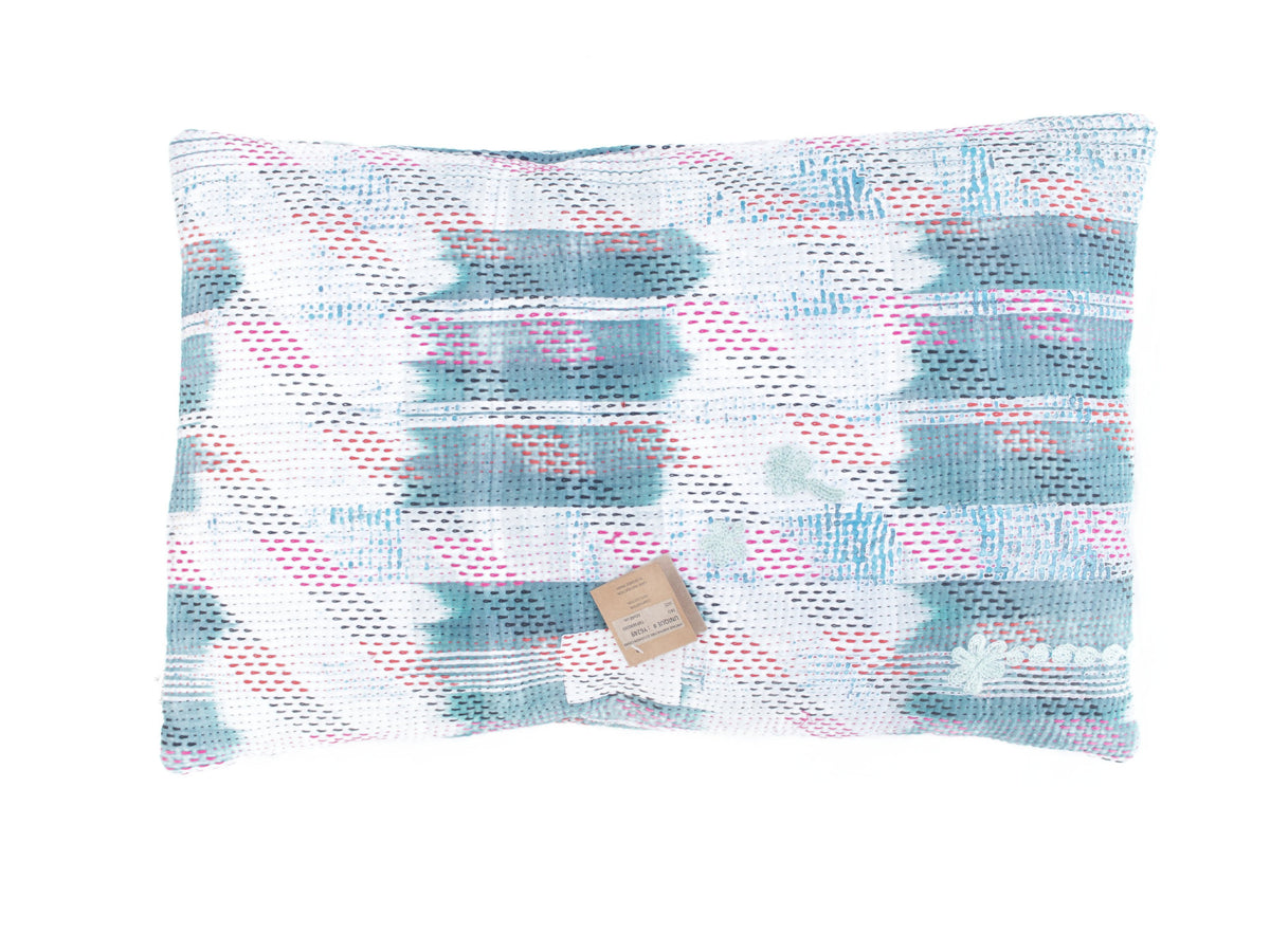 Sari pillowcase 60x40 in patchwork with beige, green and black oriental patterns and ethnic vintage boho look (sari pillow / sari pillowcase)