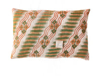 Sari pillowcase 60x40 in boho bohemian patchwork of blue, turquoise, white and gray checks and stripes with a fine red detail pattern - unique sari pillow / Indian pillowcase.