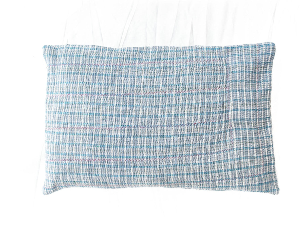 Sari pillowcase 60x40 in mustard yellow with boho/bohemian ethnic diamond patterns in purple, blue and turquoise - unique Indian pillow for sofa and bed