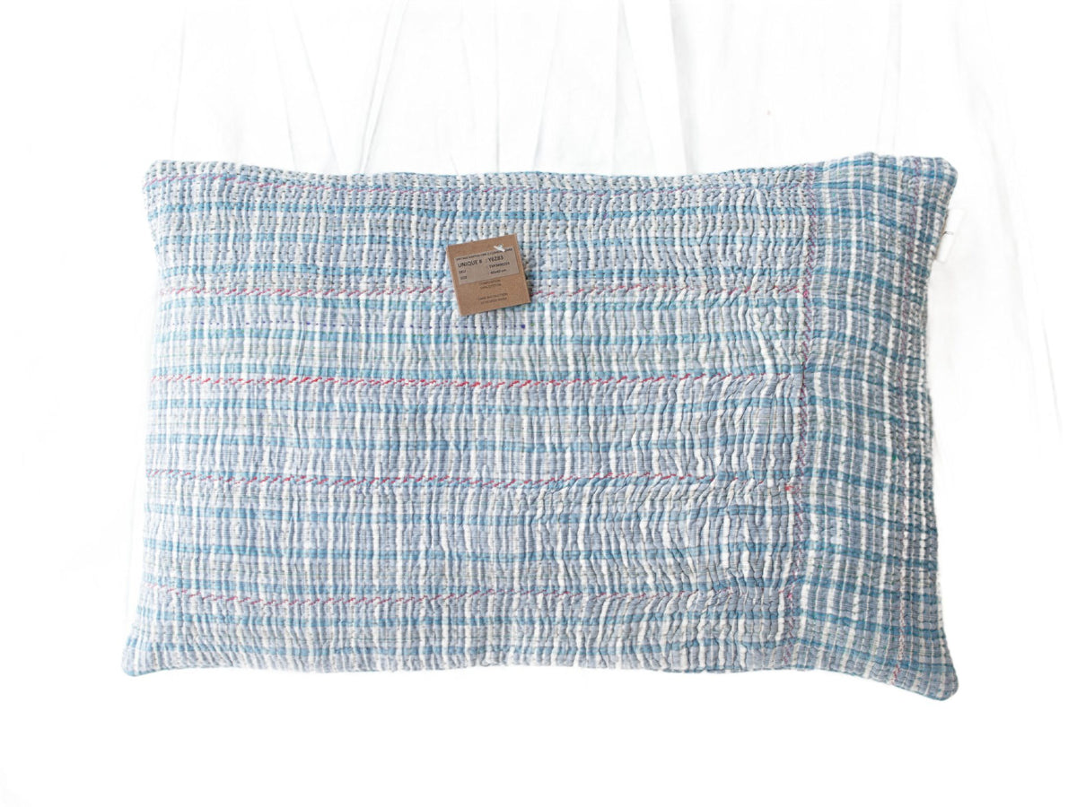Sari pillowcase 60x40 in mustard yellow with Indian boho patterns, colorful details and unique upcycled sari pillow.