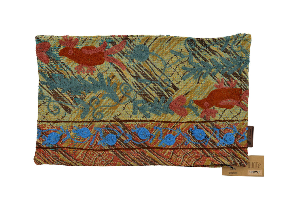 Unikt suzani pudebetrÃ¦k 30x50 cm med farverigt orientalsk broderi i turkis blÃ¥ gul og rust rÃ¸d samt boho vintage mÃ¸nster som en sari pude