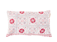 Sari pillowcase 30x50 with colorful oriental boho patterns in pink, blue and yellow, unique Indian vintage sari pillow in ethnic upcycled design