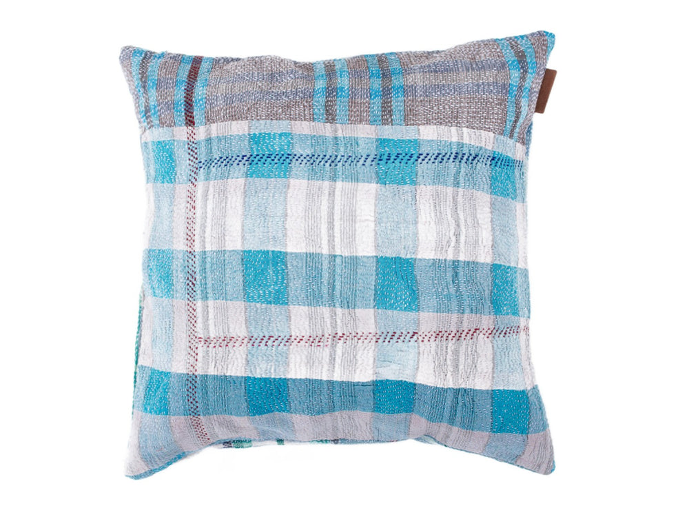 50x50 sari pudebetræk i blå, turkis, grå og hvid ternet mønster – vintage/boho indisk indisk pudebetræk til saripuder og saripude, unika orientalske pudebetræk til farverige etniske puder