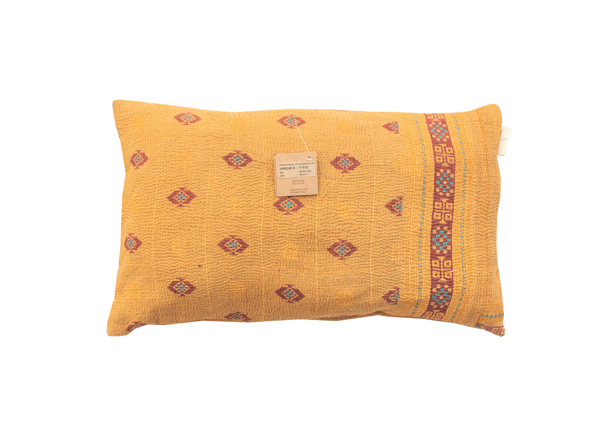 Sari pillowcase 30x50 cm in curry yellow with colorful bohemian/Indian diamond patterns and ethnic design, unique sari pillow for sofa and bed
