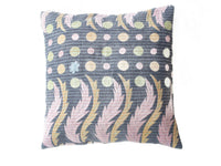 Sari pillowcase 50x50 in dark blue with colorful dots and floral/oriental pattern in pink, yellow and green - boho/bohemian Indian vintage sari pillow (unique)